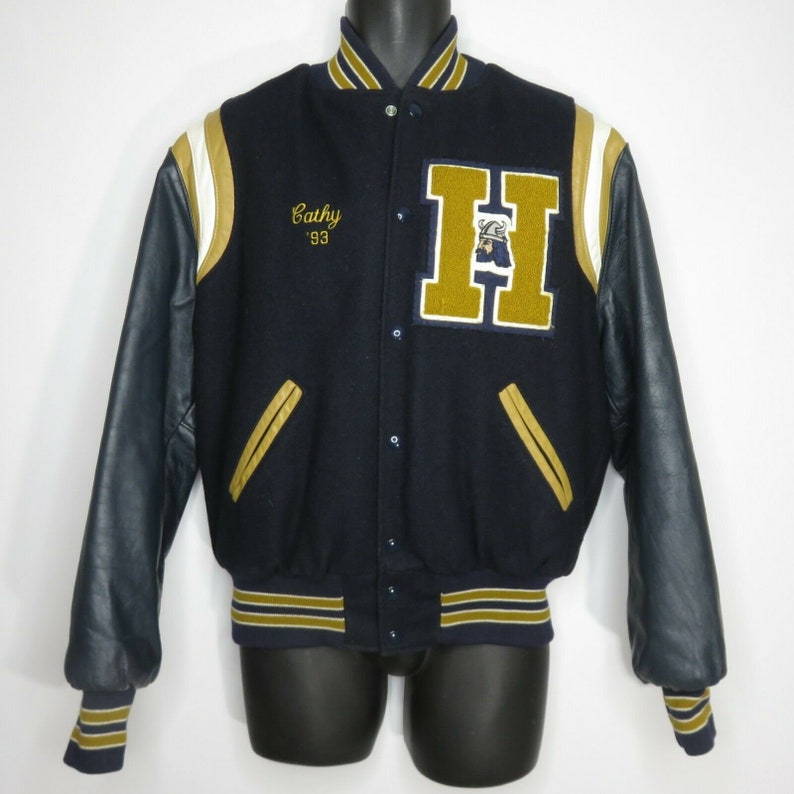 Vintage 90s Holloway Wool Leather Varsity Letterman Jacket | Etsy