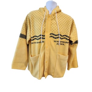 Vintage 80s North Shore Winter Surf Patrol Yellow Black Hooded Jacket Fleece