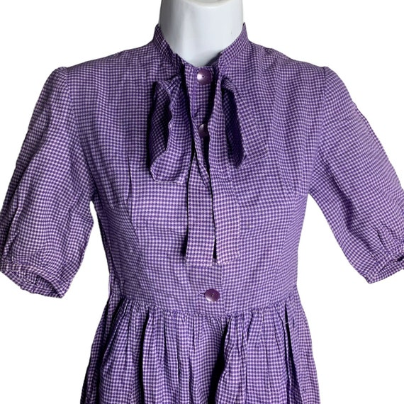 Vintage 60s Midi Swing Shirt Dress XS Purple Chec… - image 2