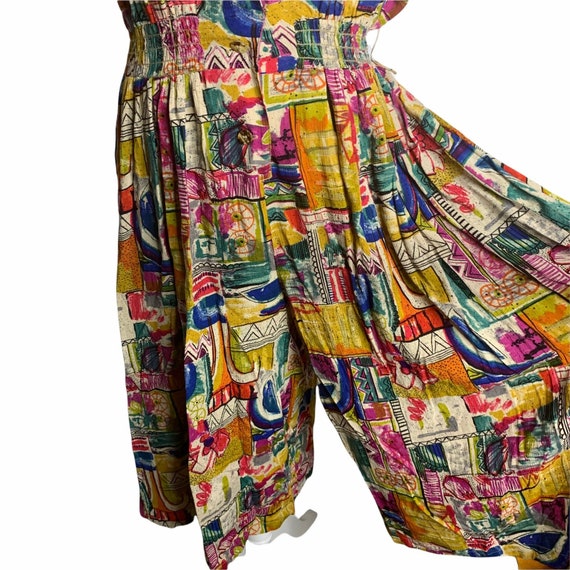 Vintage 80s Wide Leg Jumpsuit 14 Multicolored Cro… - image 3