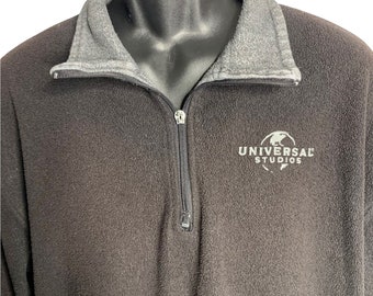 Vintage Universal Studios Pullover Sweater L Black Fleece Quarter Zip Pockets