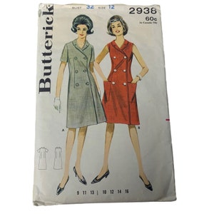 Vintage 60s Butterick 2938 Pattern Junior Misses 9-16 A Line Dress Mod Cut