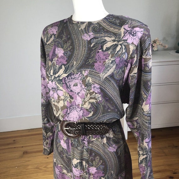 Vtg 80s Michelle Stuart Rayon Floral Print Purple… - image 10