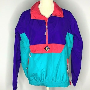 Vintage Woolrich Windbreaker Jacket M Colorblock Pullover Nylon Half Zip Pockets