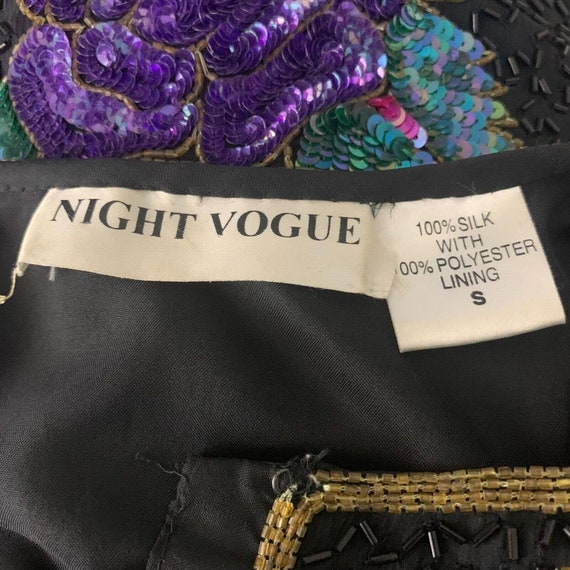 Vintage Sequin Beaded Silk Jacket S Black Long Sl… - image 6