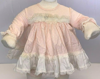 Vintage Newborn Babydoll Bloomers Set Pink Swiss Dot Lace Ruffles Buttons Bow