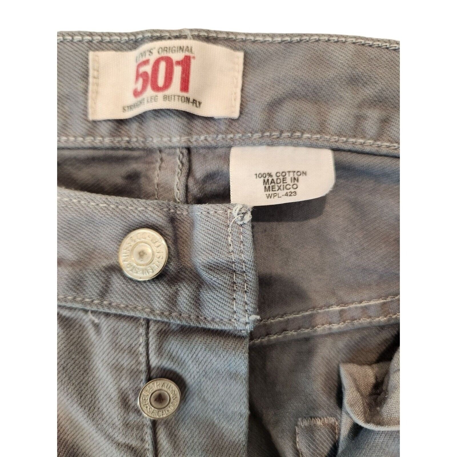 Vintage 90s Mens Levis 501 Button Fly Grey Demin Jeans 32 X 30 