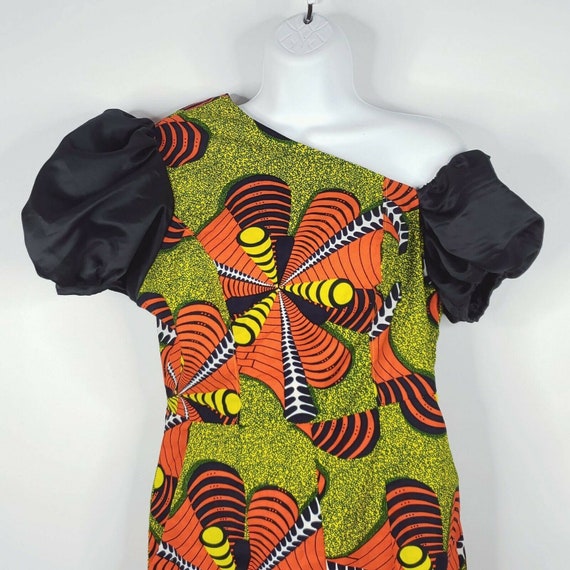Vintage 70s Orange Yellow Abstract African Wax Pri