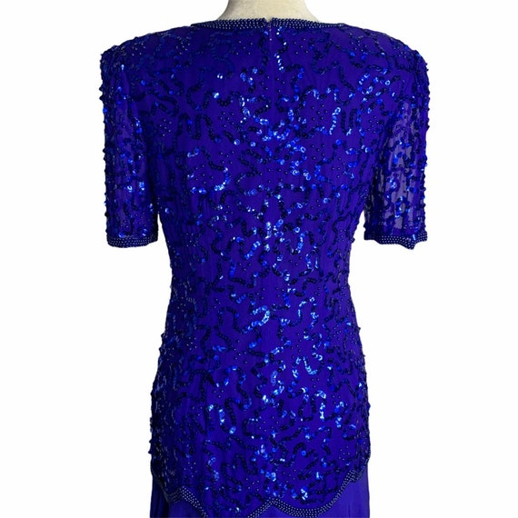 Vintage Sequin Beaded Evening Dress S Blue Silk C… - image 6