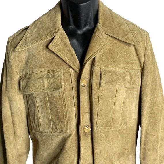 Vintage 70s Woolrich Leather Coat M Tan Lined Poc… - image 2
