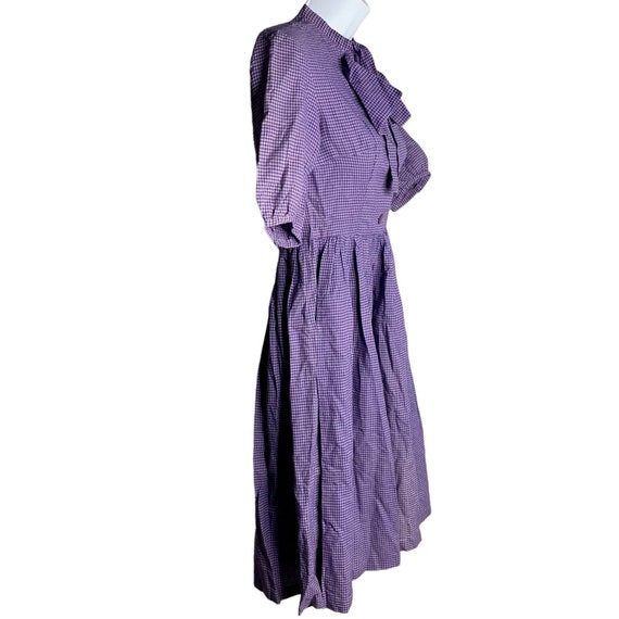 Vintage 60s Midi Swing Shirt Dress XS Purple Chec… - image 5