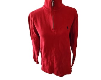 Camisa suéter vintage de los años 90 con cremallera de un cuarto de Polo Ralph Lauren en rojo (talla M)