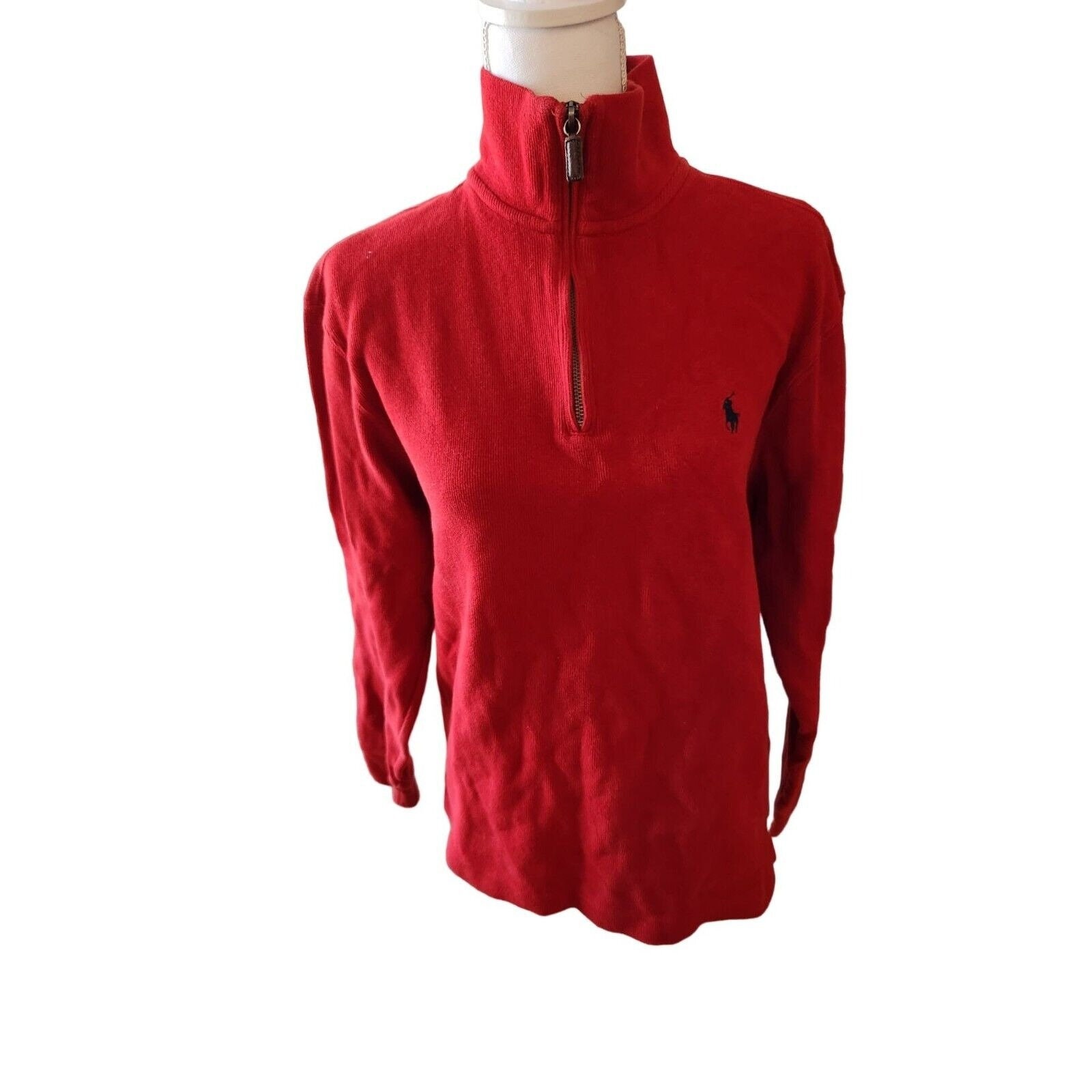 Vintage 90s Red Polo Ralph Lauren Quarter Zip Sweatshirt - Extra Large