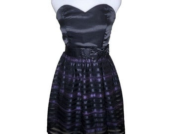 Vintage Y2K BeBop Empire-Taille Trägerloses Mini Cocktailkleid Damen Größe S Schwarz Lila