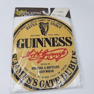 Vintage Traditional Craft Mens Guiness T Shirt L White Tex Print Ireland New