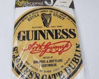 Camiseta Guinness para hombre, talla L, blanca, con estampado textil, estilo vintage y artesanía tradicional. Nueva.