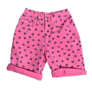 Vintage 80s Union Bay Denim Bermuda Shorts 0 Pink Dots High Waisted 5 Pocket