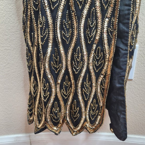 Vintage Stenay Black Gold Beaded Sequin Silk Dres… - image 7