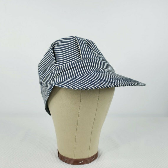 Vintage Engineer Train Conductor Hat Cap Blue Whi… - image 3