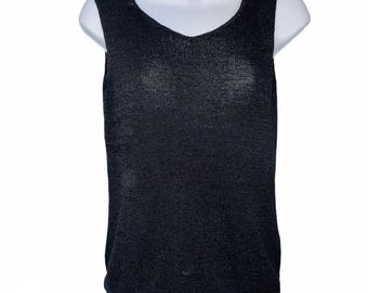 Vintage Josephine Chaus Womens M Top Black Tank Sleeveless Knit Sweater Shell