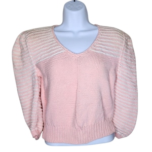 Vintage 80s Puff Sleeve Shoulder Pads Sweater Womens S Pink Coquette