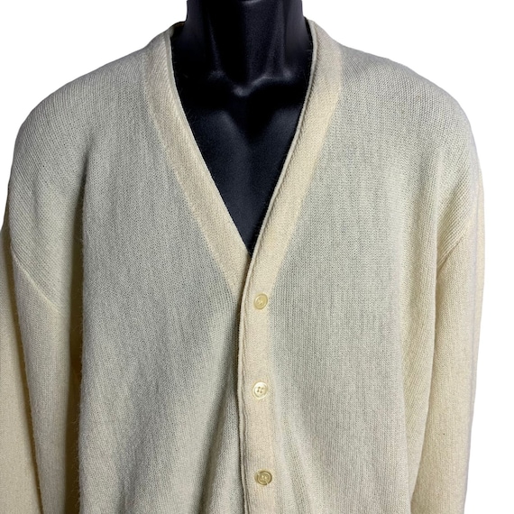 Vintage Mens Jantzen Cardigan Sweater L Cream Knit Wool Grandpa