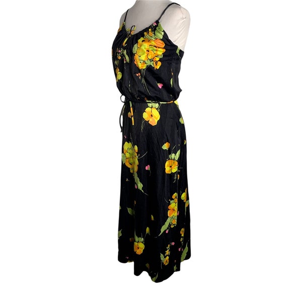 Vintage 60s DeWeese Swim Sun Dress S Black Floral… - image 5