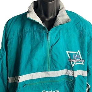 Vintage Reebok Windbreaker Jacket L Green Nylon USA Gymnastics Kangaroo Pocket