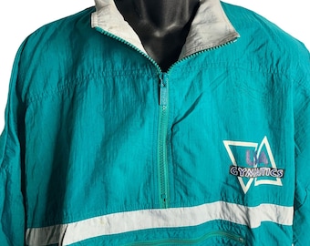 Vintage Reebok Windbreaker Jacket L Green Nylon USA Gymnastics Kangaroo Pocket