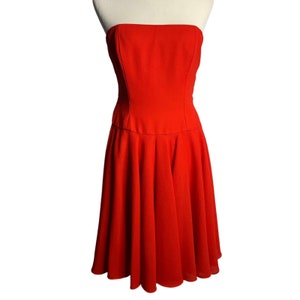Vintage Kathryn Conover Strapless Swing Dress 8 Red Pleated Keyhole Bow Boning