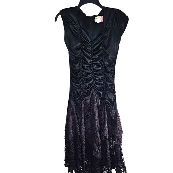 Vintage 80s Isadora Dress Womens Size XS Black Fo… - image 1