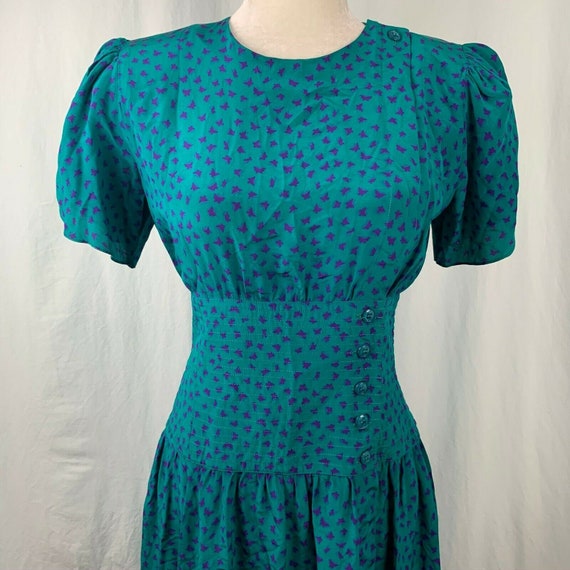 Vintage 80s Maggy London Silk Dress 8 Green Butter