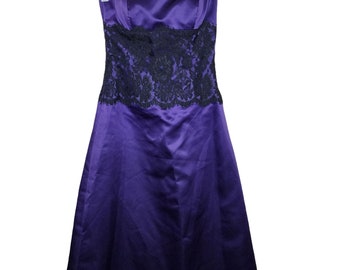 Vintage 90s After Six Strapless Midi Dress: Purple Black Lace, Size 2