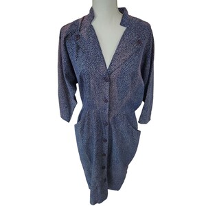 Vintage 80s Wild Dress Womens Blue Button Up Shirt Pocket Dress L Office