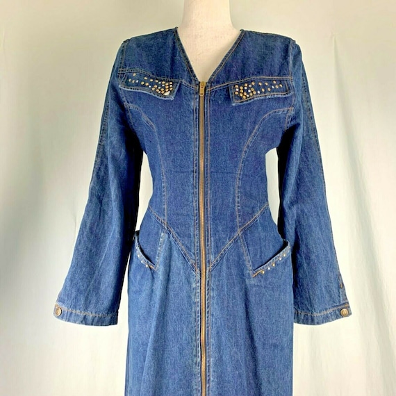 Vintage JouJou Denim Dress 7 8 Double Zipper Pocke