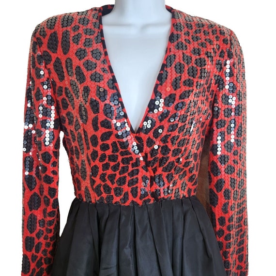 Vintage Chetta B Red Black Taffeta Sequin Dress S… - image 3