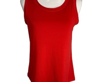 Vintage Basic Layered Linne S Röd Ärmlös Rund Hals Stretchig Stickad NY