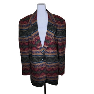 Vintage 90s Aztec Southwestern Blazer Jacket Womens Size 12 Red Multi