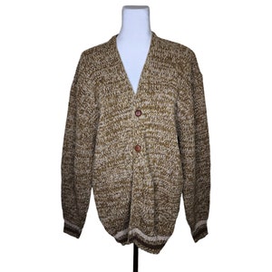 Vintage 80s Long Sleeve Cardigan Sweater Mens Size XL Brown Grandpa Norm Core
