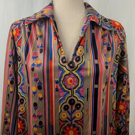 Vintage 70s Hippy Boho Floral Blouse M Multicolore
