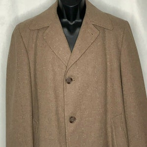 Vintage Wool Dress Overcoat 42 Brown Button Front Pockets Cuff Sleeves