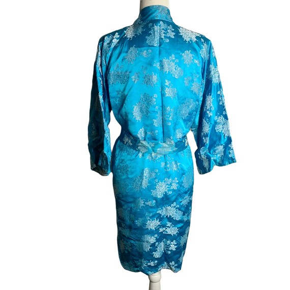 Vintage Asian Silk Jacquard Half Robe M Blue Chin… - image 5