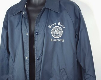 Vtg 70s MVP Penn State University Dark Blue Windbreaker Coach Jacket M Made USA