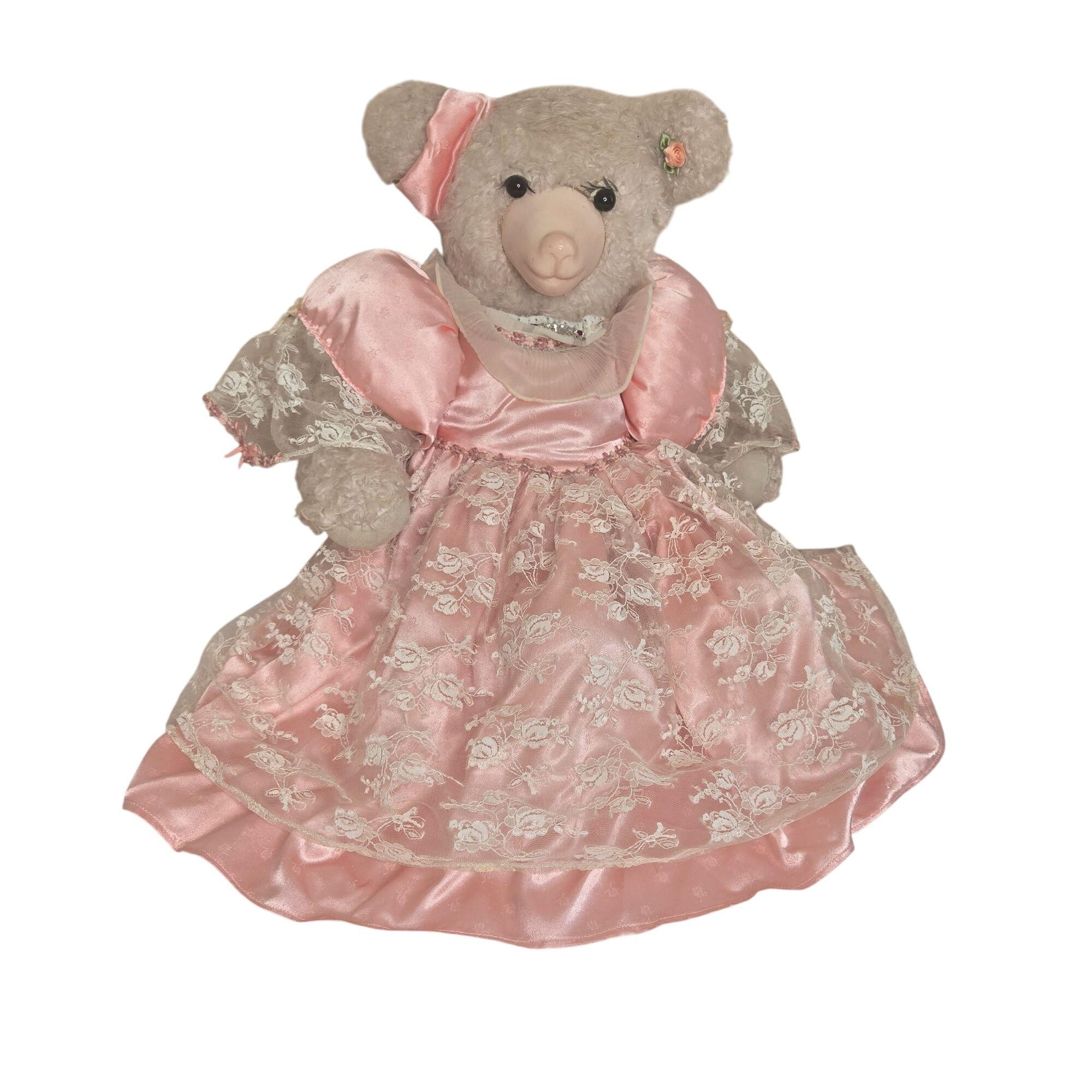 ぬいぐるみ vintage teddy bear with frill dress Vintage 80s Rosenbear Teddy Bear Pink Dress Articulated Large