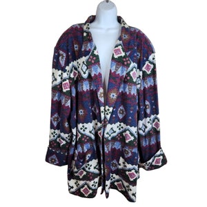 Vintage 90s Bonkers Cardigan Sweater Coat Aztec Southwest Duster Purple 2XL
