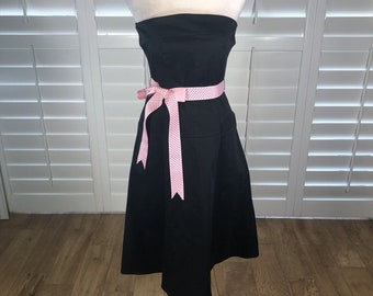 Vtg Strapless Black Pin Up Style Rockabilly Dress 4 Cotton Spandex Swing 80s 90s