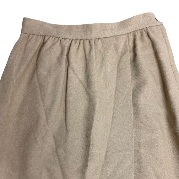 Vintage Faux Wrap Wool Midi Skirt S Brown Pleated… - image 3