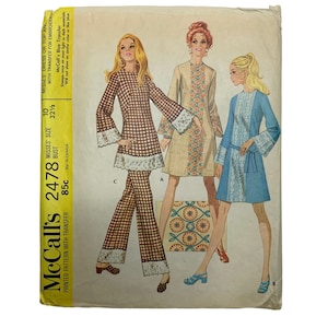 Vintage 70s McCalls 2478 Pattern Misses 8-16 Dress Pants Hostess Transfer Cut