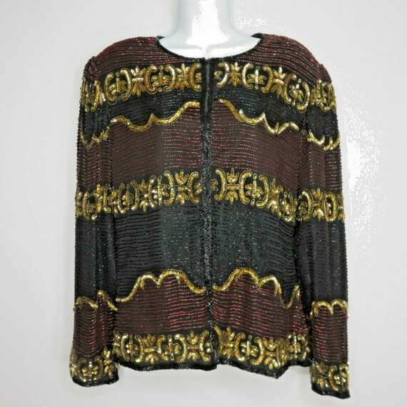 Lawrence Kazar Vintage Beaded Sequined Black Gold