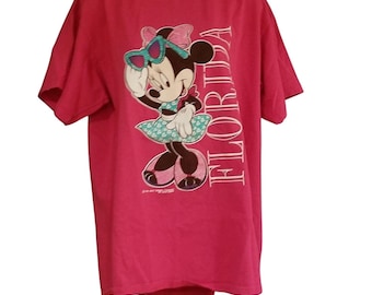 Vintage 80s Walt Disney T-shirt Minnie Mouse Florida Womens L Pink USA
